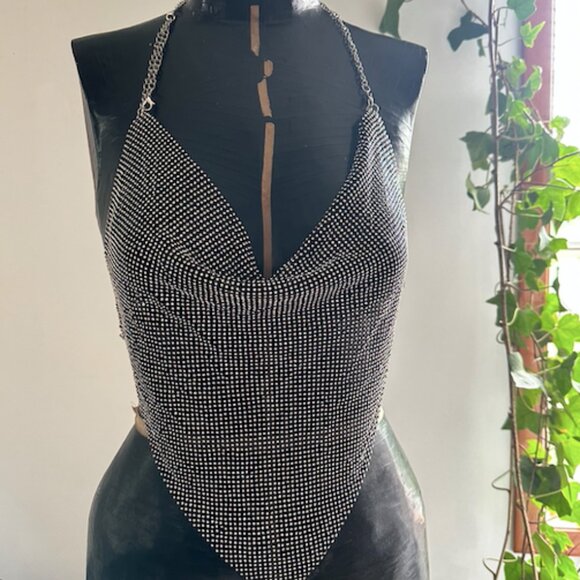 Rhinestone Mesh Top in Black Midnight - Picture 1 of 3